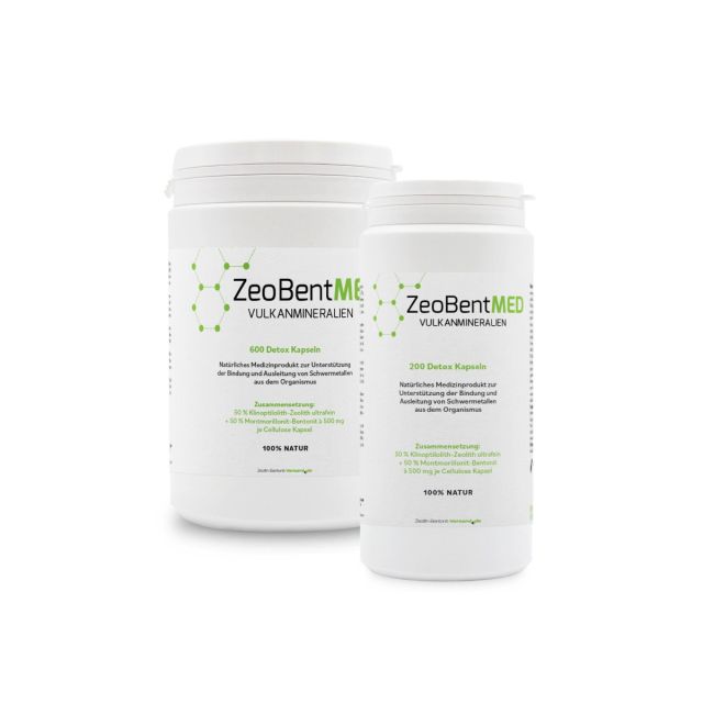 ZeoBentMED 200 + 600 cápsulas detox en envase económico, producto sanitario con certificado CE