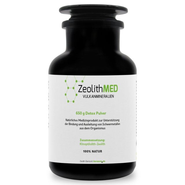 ZeolithMED polvere detox 650g in Vetro violetto Miron, dispositivo medico con certificato CE