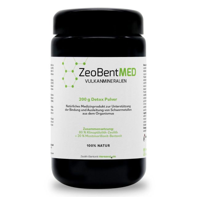 ZeoBentMED detox powder 200g in a Miron violet glass, medical device with CE certificate