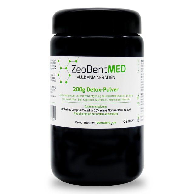 ZeoBentMED 200gr Polvos desintoxicantes en vidrio violeta, Producto sanitario