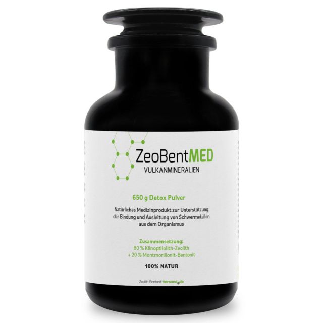 ZeoBentMED polvere detox 650 g in Vetro violetto Miron, dispositivo medico con certificato CE