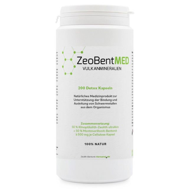 ZeoBentMED 200 cápsulas de desintoxicación, producto sanitario con certificado CE
