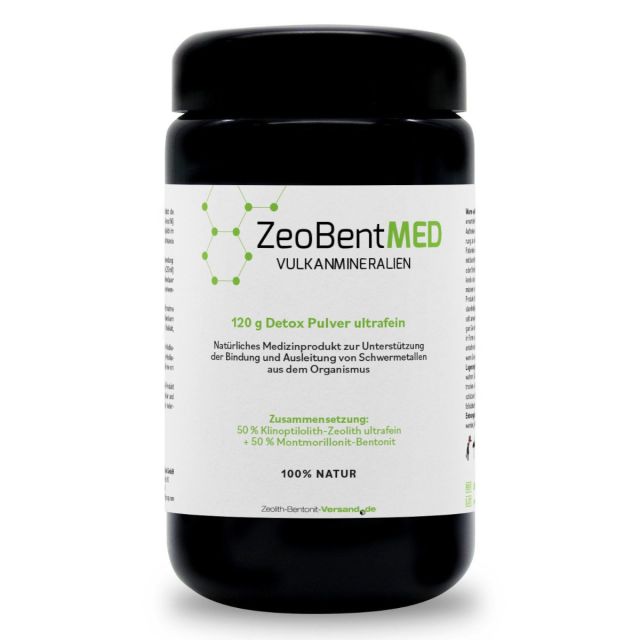 ZeoBentMED polvere detox ultrafine 120 g in Vetro violetto Miron, dispositivo medico con certificato CE