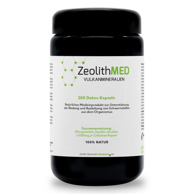 ZeolithMED 200 detox capsules in Miron violet glass, medical device with CE certificate