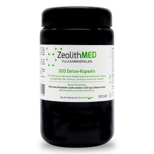 Zeolite MED 200 detox capsules in Miron violet glass, Medical device