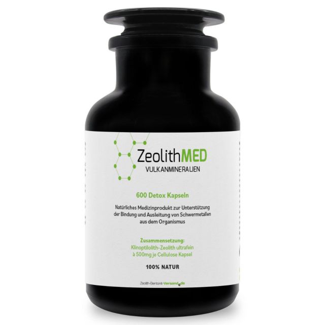 ZeolithMED 600 detox capsules in Miron violet glass, medical device with CE certificate