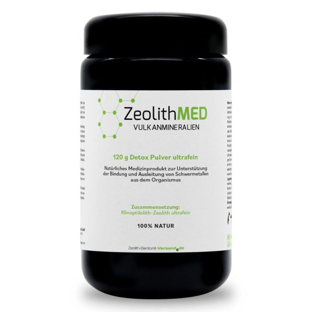ZeolithMED detox powder ultra-fine 120g in a Miron violet glass, medical device with CE certificate