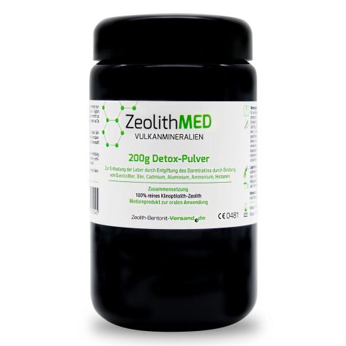 Zeolita MED 200 gr Polvos desintoxicantes en vidrio violeta, Producto sanitario